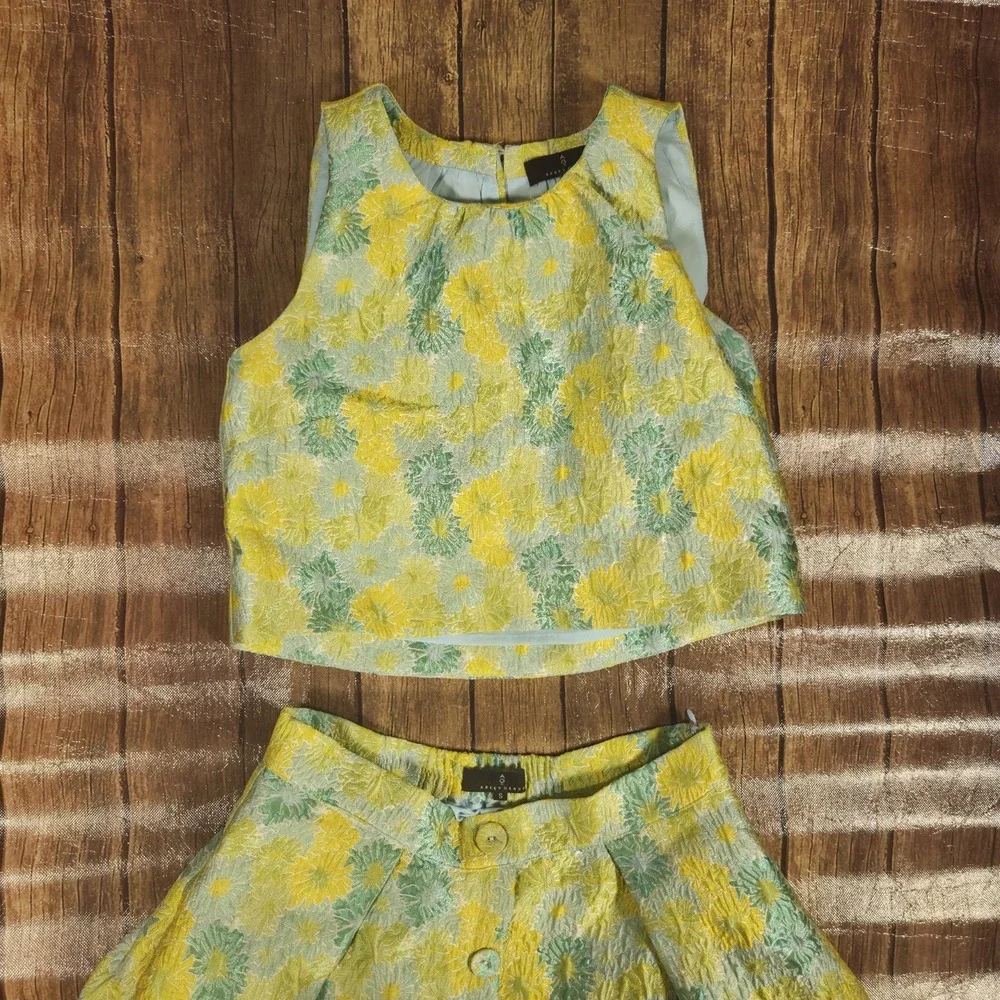 Abbey Glass Skirt Set Ava Top Eden Skirt Womens XS/S Green Jacquard Regencycore